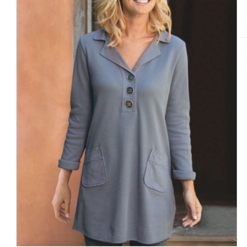 Soft Surroundings Take Two Tunic Top Large Grey Waffle Thermal Lagenlook